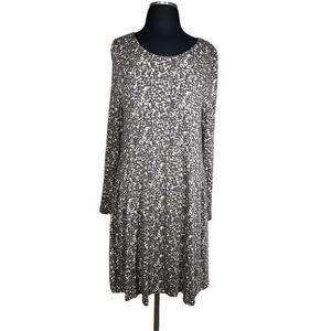 Garnet Hill Pocket Detail Trapeze Dress Long Sleeve Brown Abstract Print Size L